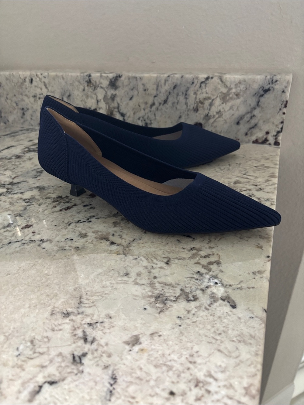 Pointed Low Kitten Heel Pumps in Navy